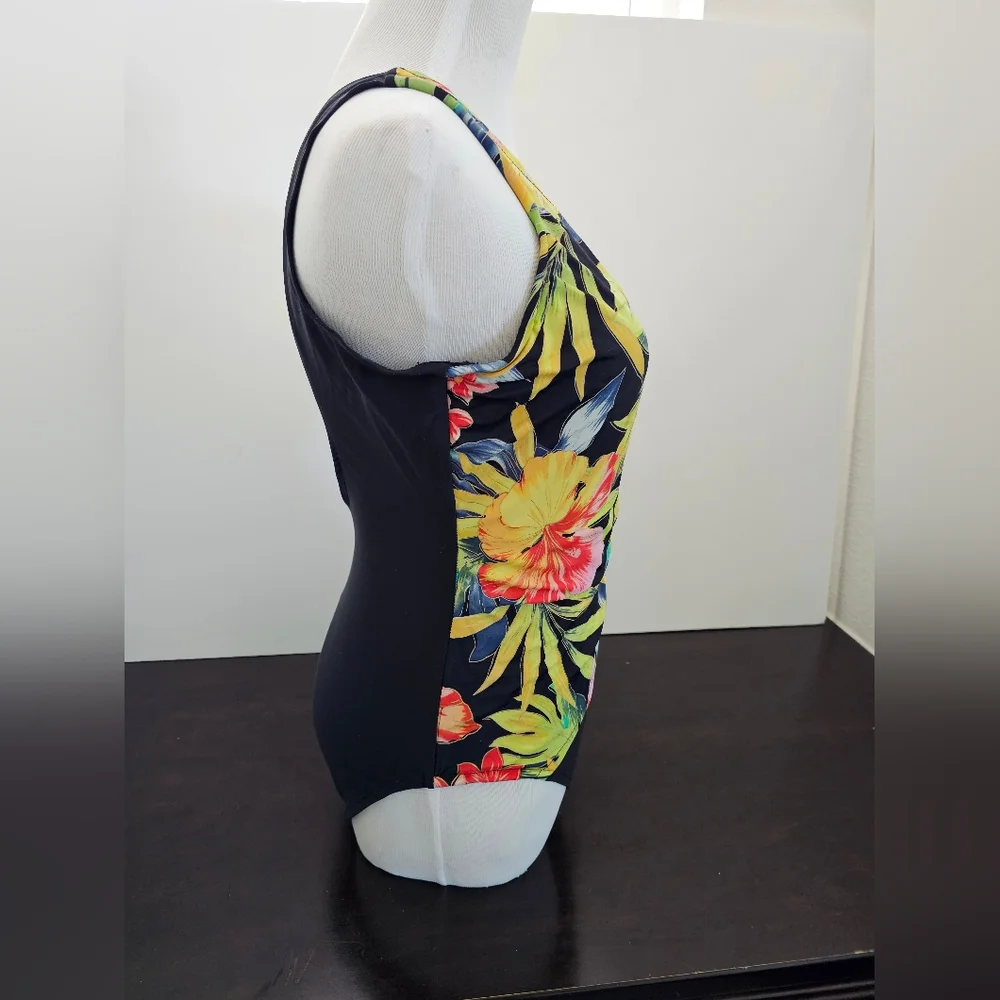YBL Tropical Floral Wrap One-Piece Swimsuit & Matching Sarong Set - Size 8